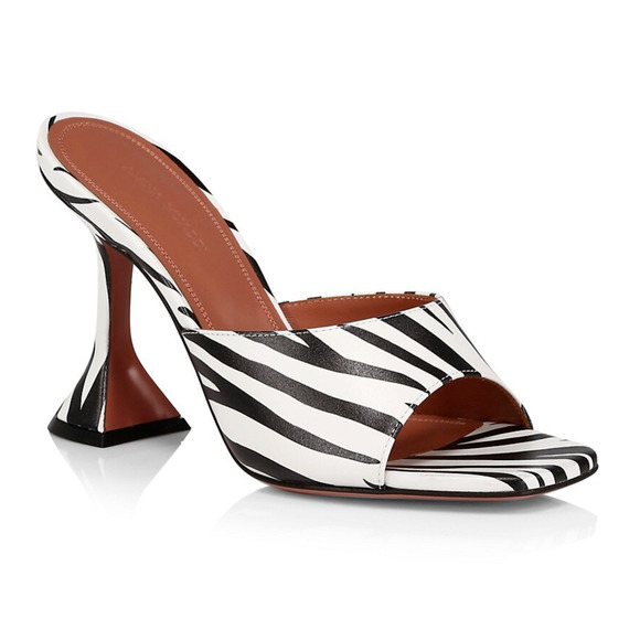 Amina Muaddi Lupita Slipper Zebra Black White Backless Slide Sandal Heel Pump 36 - Picture 3 of 12